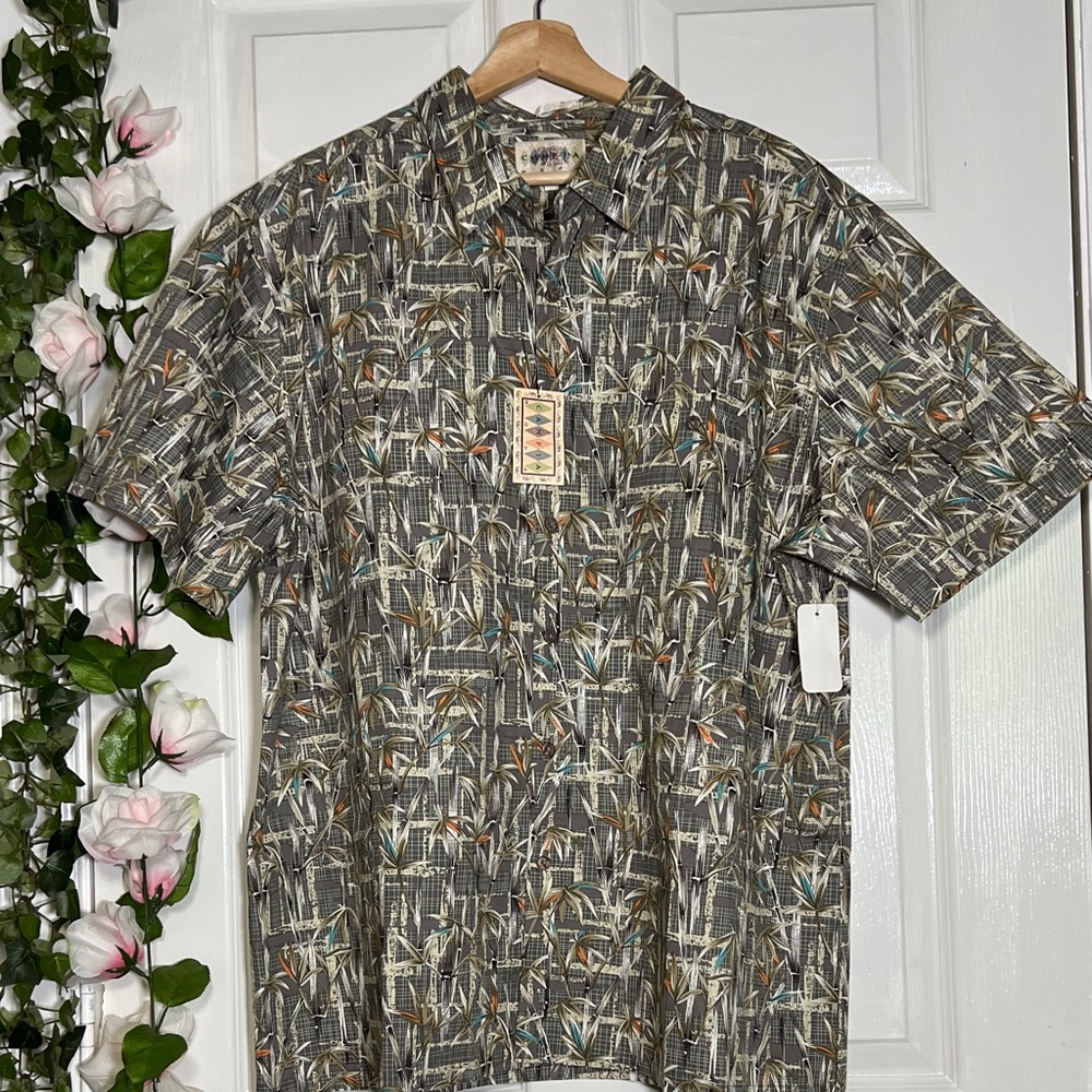 Vintage Style Bamboo Print Button down Men’s Shirt 100% cotton